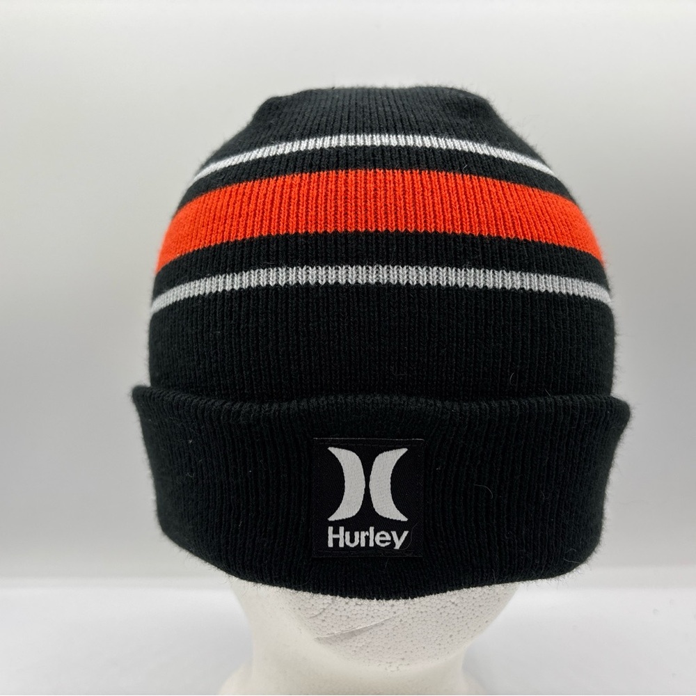 Hurley Youth Black/Orange Striped Cuffed Knit Beanie